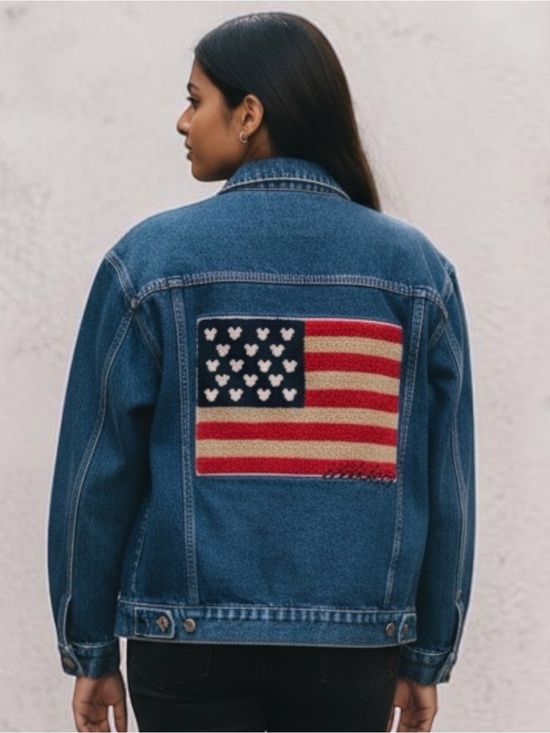 Mickey Jackets & Blazers - Vintage Mickey Inc Denim Jacket USA Flag Mickey Mouse Ears Patch Large Disney